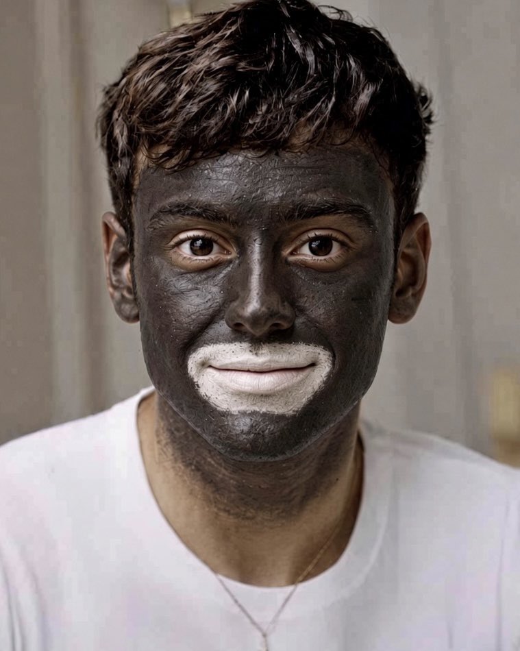 TwisterFilm's tweet photo. If a gay white man like Tom Daley wore blackface he’d lose his sponsorship. So why is Daley’s drag womanface being celebrated by the media? Drag insults women no less than blackface does Blacks. https://t.co/DFPUNUR7Ac
