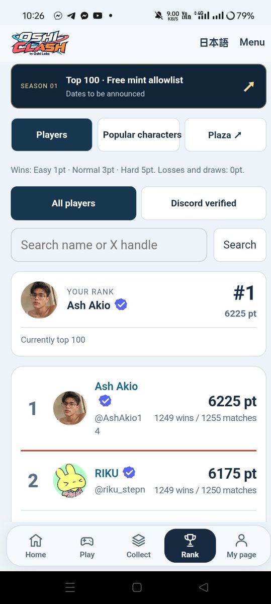AshAkio14's tweet photo. 6.2k points👀
@oshiclashcom @oshilabs https://t.co/7mcF4knDXg