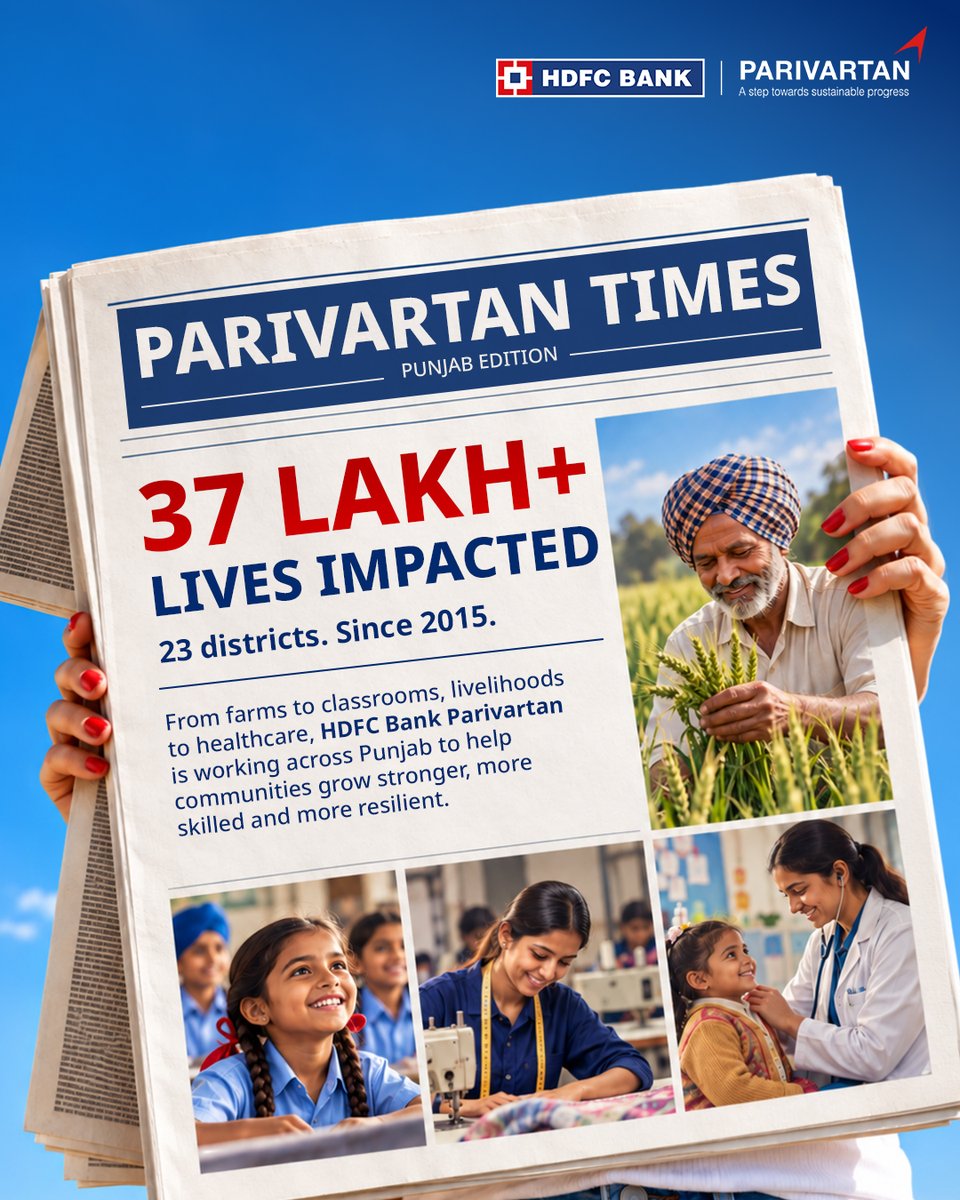 HDFCBankCSR's tweet photo. Since 2015, HDFC Bank Parivartan has been working across Punjab to support communities through initiatives focused on rural development, education, skill training, livelihoods, healthcare, financial literacy and natural resource management.

 #Communities #Livelihood #HealthCare https://t.co/tJqeX1fqwE
