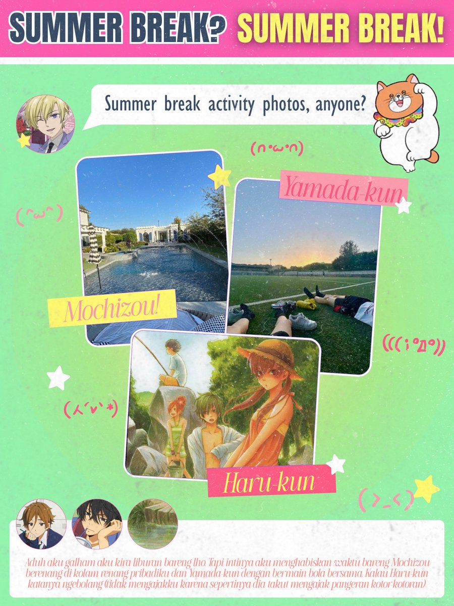 ChatterTamaki's tweet photo. @poIarattraction Aduh aku galham aku kira liburan bareng lho. Tapi intinya dua orang yang aku tanya menghabiskan waktu bersamaku (ada Mochizou dan Yamada-kun). Pangeran capek sekali main bola di lapangan umum karena jadi banyak gadis yang lihatin huft~ https://t.co/VEhxIe2cuh