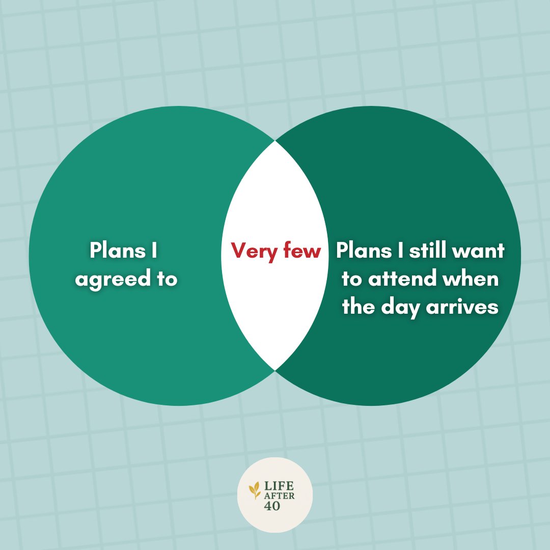 PhilipBlackett's tweet photo. Life after 40 means realizing:
The plans you agreed to...
AND...
the plans you still want to attend when the day arrives
have a very small overlap. 😂
#LifeAfter40 #Midlife #Adulting https://t.co/m2ROeDjX8I