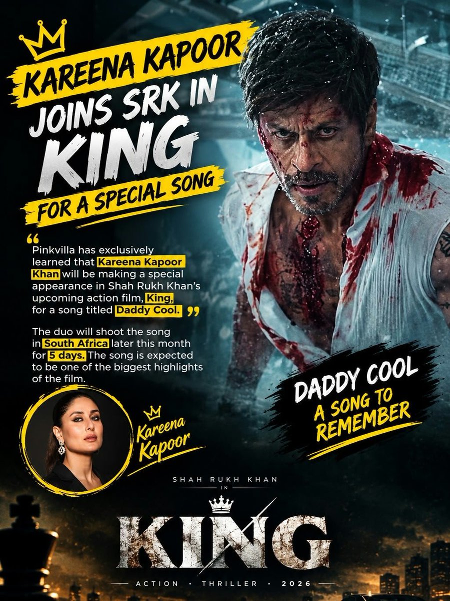 TeamSRKWarriors's tweet photo. Kareena Kapoor joins Shah Rukh Khan in KING for a special song ❤️👑

#ShahRukhKhan #KING https://t.co/Oa3yFqaiBD