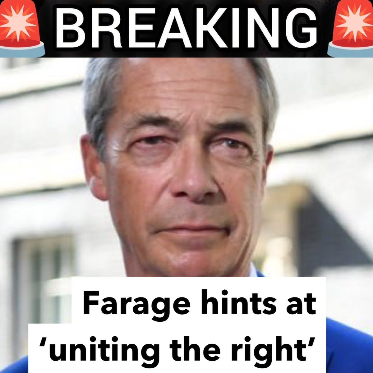 TG_desk69's tweet photo. 🚨NEW: Nigel Farage has posted:

“We must come together, under one leadership and one banner and speak with one voice, loudly and united”.

He posted this as part of a statement on X

Let’s hope he’s opening the door to uniting the right. https://t.co/fiCFgZAnBx