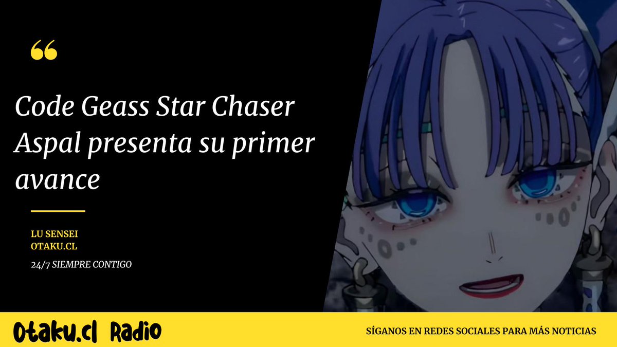 OtakuCLRADIO's tweet photo. Code Geass Star Chaser Aspal presenta su primer avance

Recuerda sintonizar nuestra radio:  https://t.co/1PpCk66gAo

#CodeGeassStarChaserAspal #CodeGeass #noticiasdeanime #anime2026 #anime #jpop #jrock #kpop #vocaloid #CulturaOtaku #otaku #otakucl #AnimeRadio https://t.co/Z5FjxbMOM8