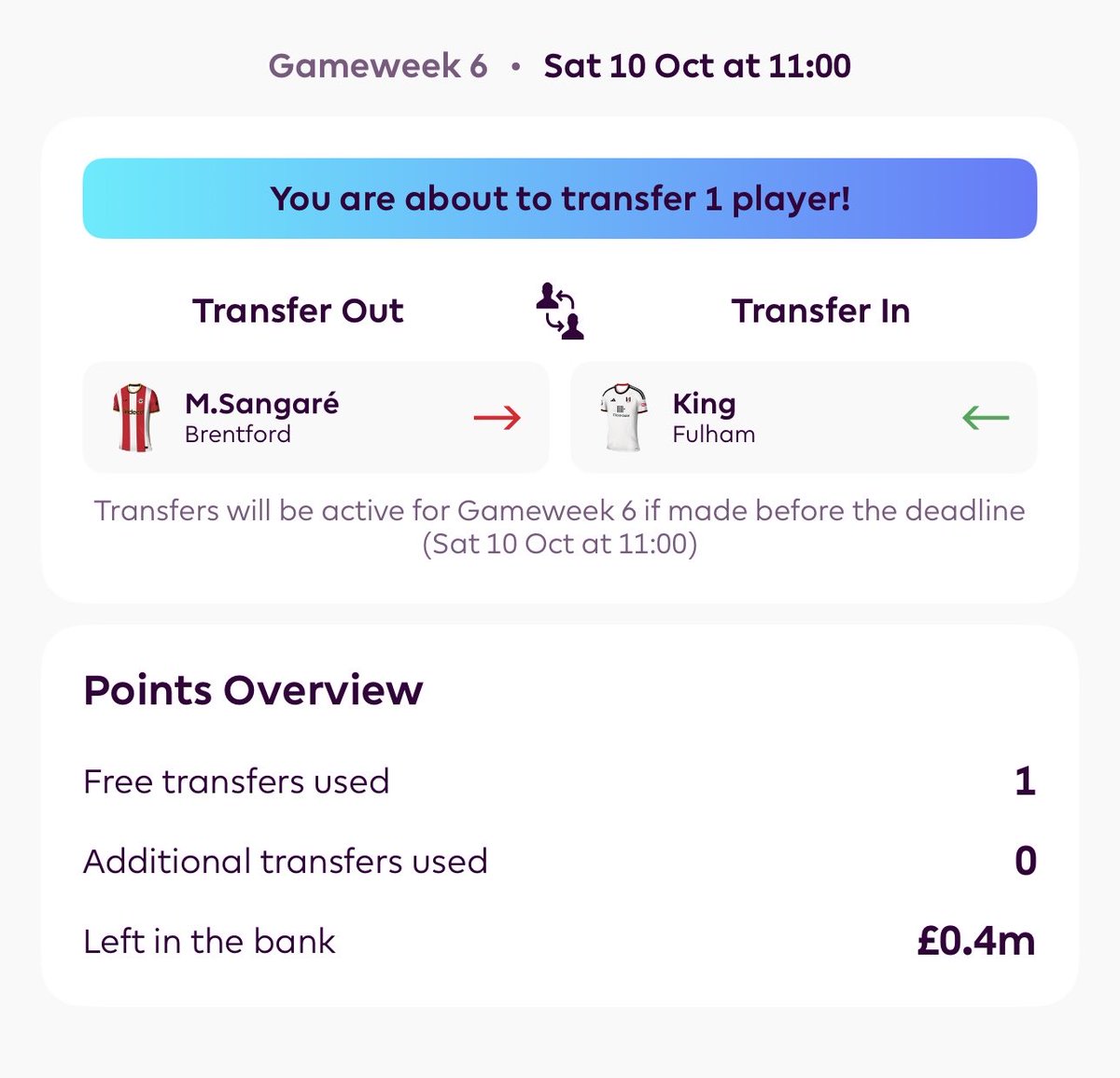 mrmattcactus's tweet photo. Sangaré out 

King in

#FPL #FPLCommunity https://t.co/LE8NDt8A0m