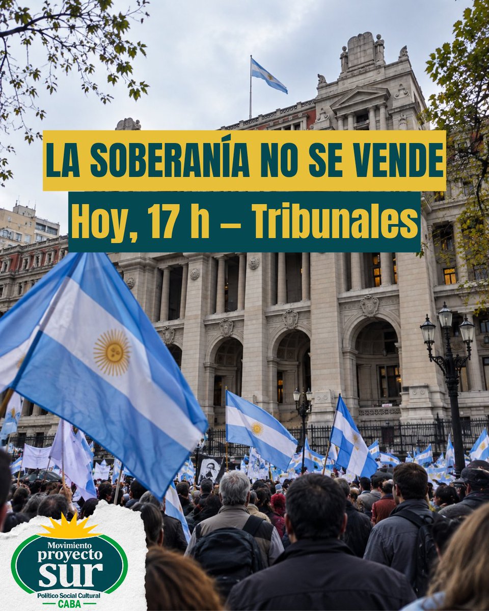 PSur_caba's tweet photo. RECHAZAMOS EL FALLO DE LA CORTE
Hoy a las 17 h nos movilizamos a Tribunales para manifestar nuestro repudio al fallo de la Corte y en defensa de la Ley de Tierras.

Sin territorio no hay soberanía.
La Argentina no se vende.
📍 Tribunales
🕔 17 h https://t.co/GiIUppje4K