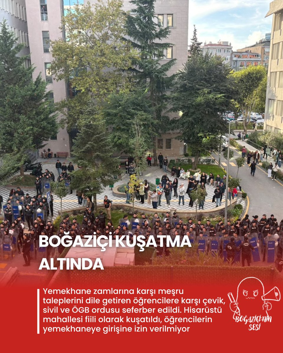 boununsesi's tweet photo. BOĞAZİÇİ KUŞATMA ALTINDA

Yemekhane zamlarına karşı meşru taleplerini dile getiren öğrencilere karşı çevik, sivil ve ÖGB ordusu seferber edildi. Hisarüstü mahallesi fiili olarak kuşatıldı, öğrencilerin yemekhaneye girişine izin verilmiyor