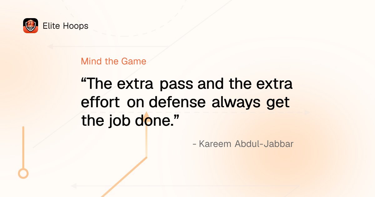 EliteHoopsApp's tweet photo. "The extra pass and the extra effort on defense always get the job done." - Kareem Abdul-Jabbar

Install season isn't just about the new sets. The extra pass and one more closeout are habits too, and those are free to teach. https://t.co/dDXKJCUdrB