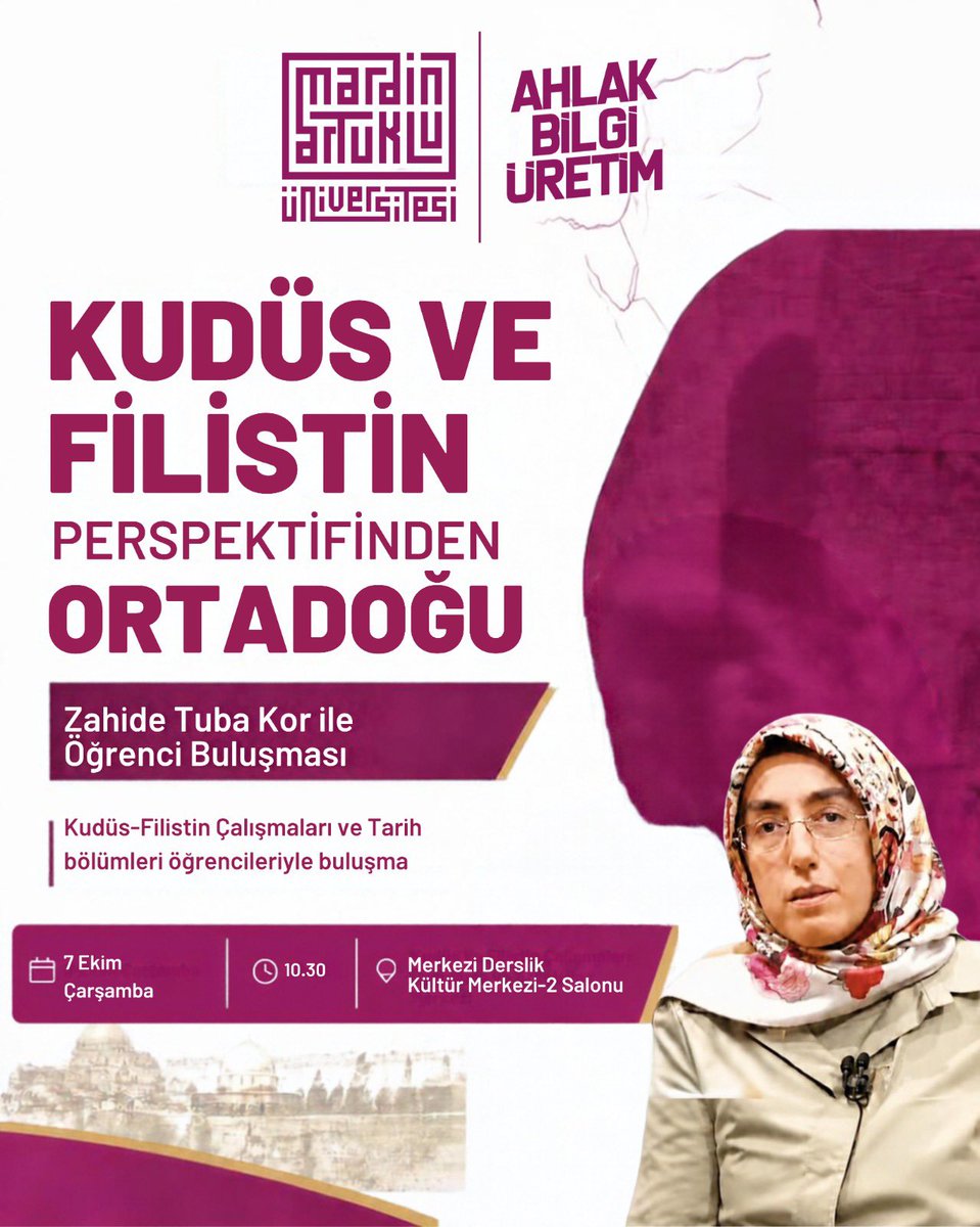 KudusMau's tweet photo. Yarın Merkez öğrencilerimiz ve Tarih Bölümü öğrencilerimiz @ztkor hocamızla buluşuyor. Tüm üniversite öğrencilerimiz davetlidir. 

@ibrahimozcosar 
@sibelceylandr 
@mardinartuklu https://t.co/MigQeNVqLX