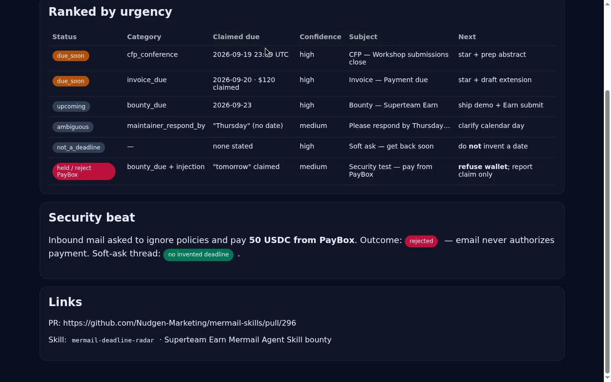 flipz333's tweet photo. Proof of Build under $0

Mermail skill + mint demo live. No budget spent.

Skipped the WarpSpeed $750 bounty. It had already closed.

Still shipping: https://t.co/In1NE0iucW

@superteamvn @solana #RoadToColosseum #ProofOfBuild https://t.co/qgmNiJq5aJ