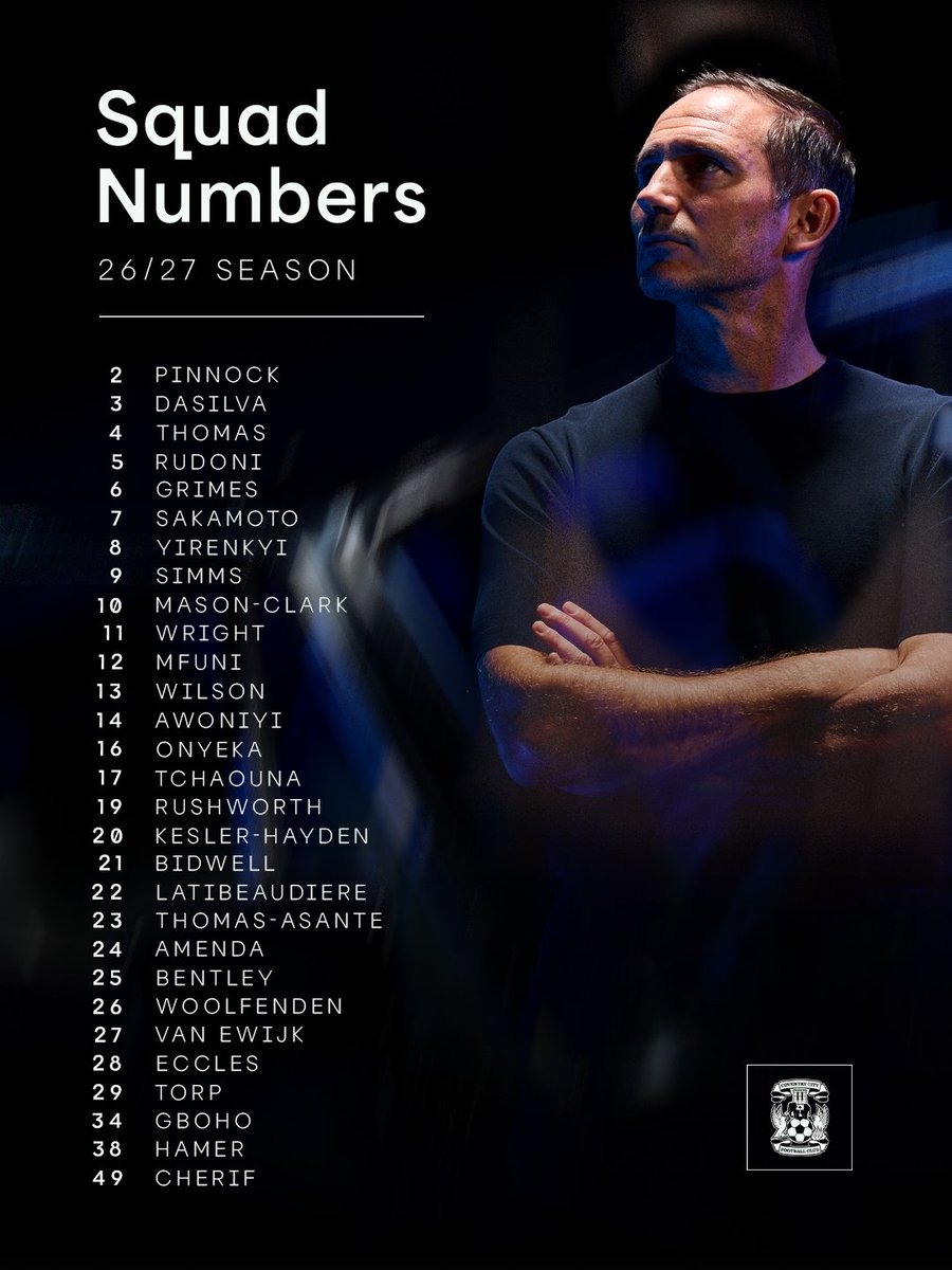CoventryCityFC's tweet photo. 2026/27 squad numbers locked in. 🔢 https://t.co/ZNPyFUSsc3