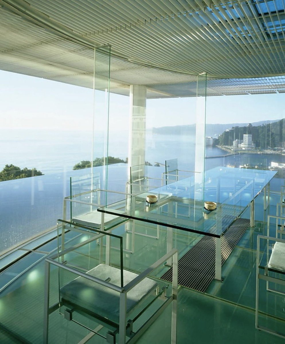 luusssso's tweet photo. The dining room at Kengo Kuma’s Water/Glass House in Atami, Japan would make an incredible filming location https://t.co/bg8h9XdUgW