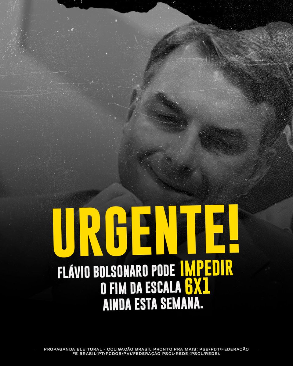 betaopt's tweet photo. O Senado vai debater NESTA SEMANA a proposta do fim da escala 6x1. Mas temos um grande problema: Flávio Bolsonaro.

Ele e sua turma já impediram a votação antes do primeiro turno. Agora, querem enterrar a proposta de uma vez. https://t.co/5zvUd3SbC4