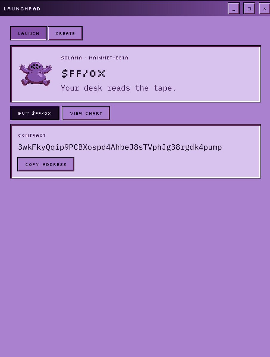 launchon4ff's tweet photo. The $ff/0x CA is on the website. 🖥️

Boot up, grab the address, and make yourself at home.

https://t.co/m51RbUIMb2 https://t.co/pfma4Q8qSG