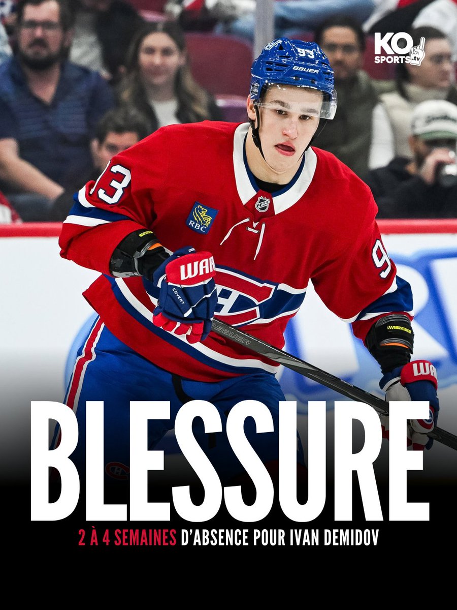 KOSports_tv's tweet photo. Le Canadien de Montréal a annoncé que l'attaquant Ivan Demidov sera à l'écart du jeu de deux à quatre semaines en raison d'une blessure au bas du corps.
#kosports #blessure #demidov #ivandemidov #montrealcanadiens https://t.co/bedZ2jGYj6