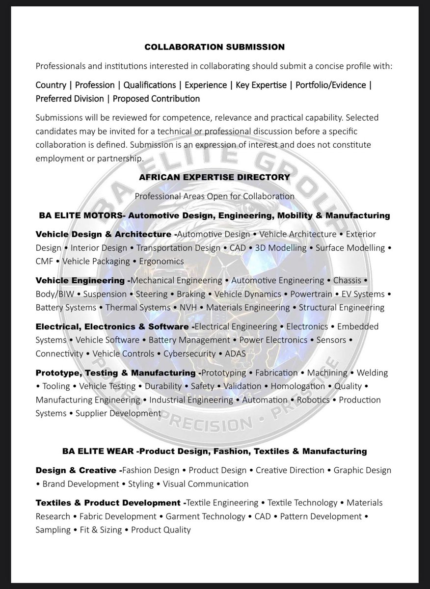baelitegroup's tweet photo. Africa has the talent. BA Elite Group is opening collaboration across Motors, Wear and Energy &amp; Systems, connecting international expertise with African professionals and youth to build real industrial capacity. The next step of Africa’s transformation must be built by us. https://t.co/55WtnRTEx8