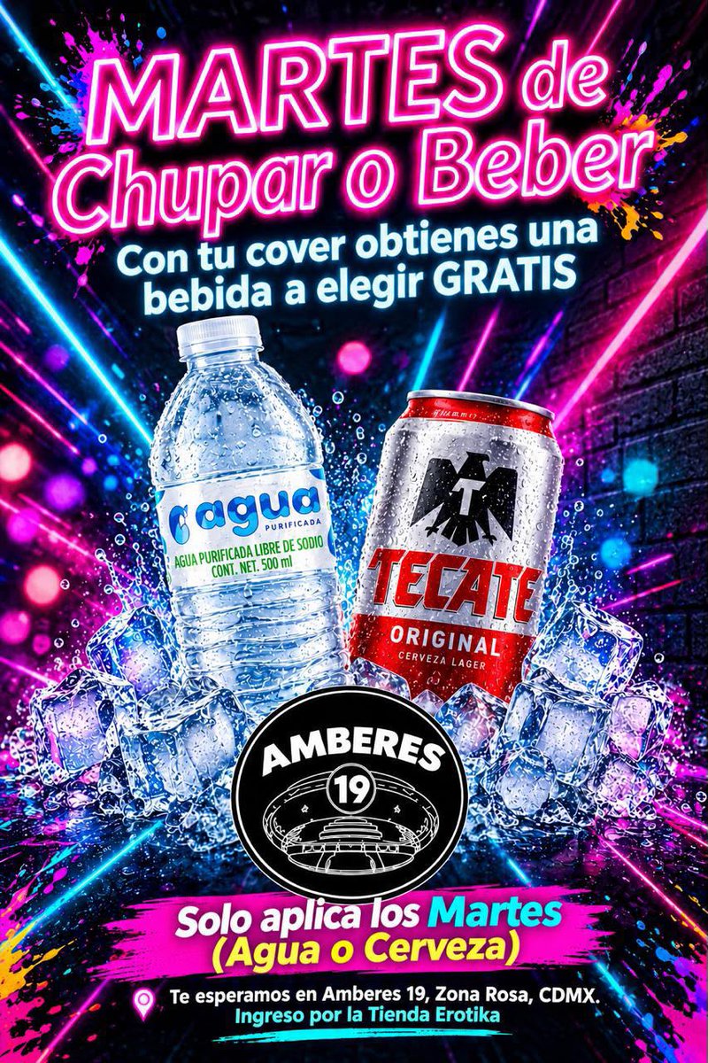 Amberes_19's tweet photo. HOY MARTES... ¿Vas a chupar o a beber? 😏
Nosotros ponemos la bebida… lo demás corre por tu cuenta. 😈
💦 Agua o 🍺 cerveza GRATIS con tu cover.
📍 Amberes 19 | Solo los martes. https://t.co/Oj3IGmvBao