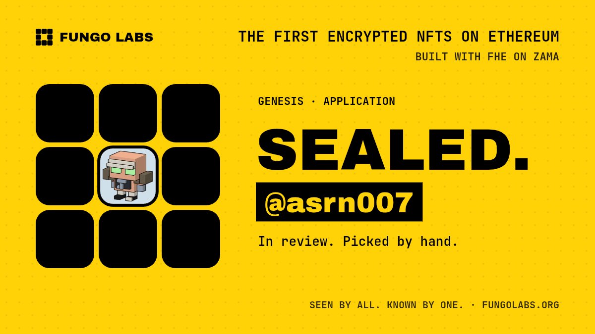 asrn007's tweet photo. Privacy shouldn’t mean hiding the art — it should mean owning who gets to see it.

Fungo Labs is pushing NFTs beyond simple ownership with encrypted, non-visible art on Ethereum. 🔐

Your art. Your privacy. Your choice. 🟨

@FungoLabs × @zama
This is the kind of innovation Web3 needs. 🚀