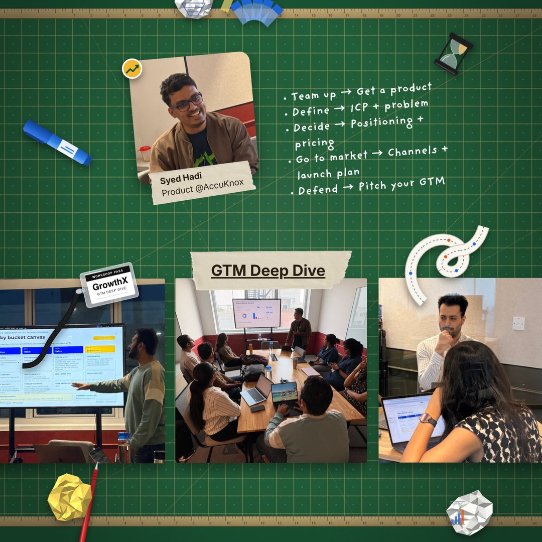GrowthX_Club's tweet photo. Here's what went down last weekend 💙

Hack on Hardware: @buildwithsrini  & @_dc_dhanraj  got folks to build their very own AI wearable device in 4 hours and everyone took theirs home.
RSVP for the next one: https://t.co/1Q6a6SCjrP

GTM Deep Dive: @hadireza14 had the room split in teams, run GTM on products and defend their strategies. Interested in GTM?
Check out: https://t.co/IcRwnbuhXx
