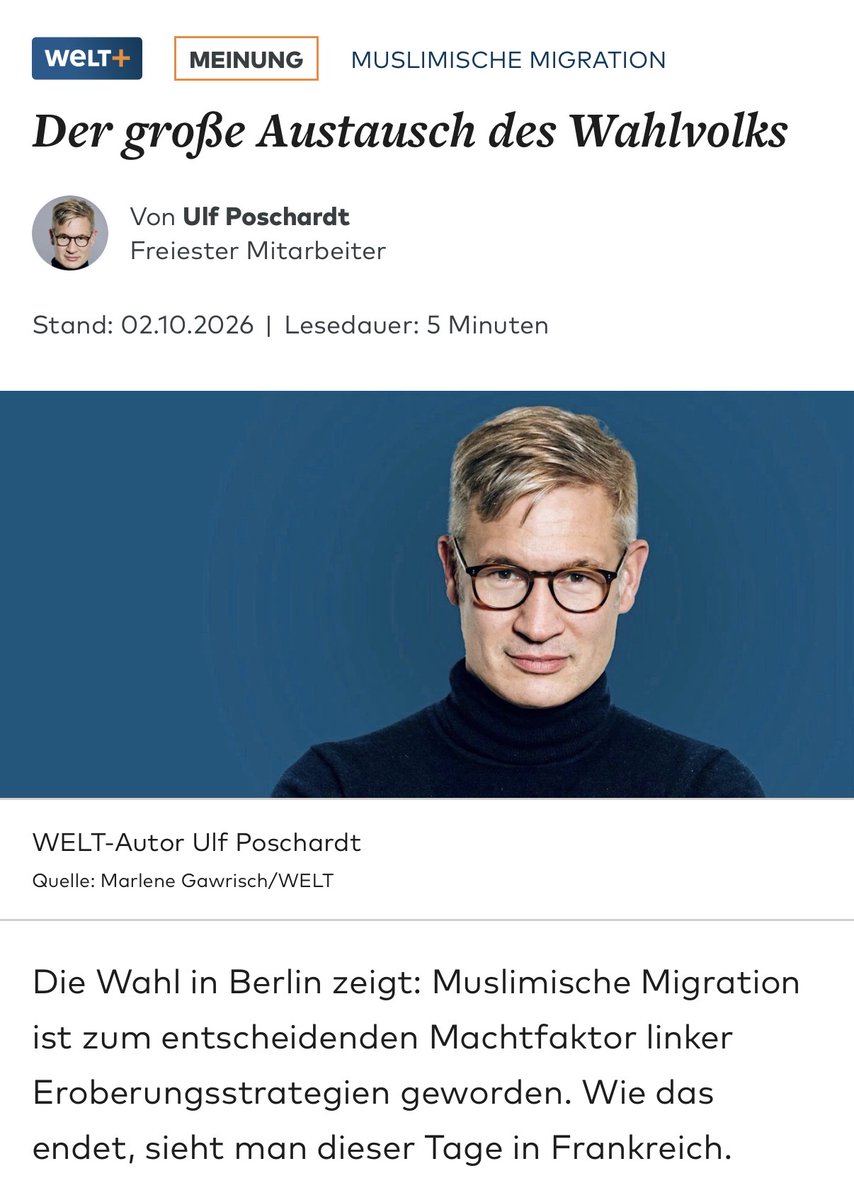 ChrisStoecker's tweet photo. Links: Springer-Cheftroll Ulf Poschardt normalisiert die Verschwörungserzählung vom „Großen Austausch“ (auch bei rechtsterroristischen Massenmördern beliebt). Rechts: Das American Jewish Committee erklärt, dass das eine ANTISEMITISCHE Verschwörungserzählung ist. Redaktionsstatut? https://t.co/Lws53SoaQS