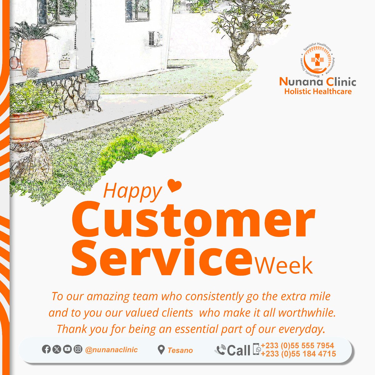 Nunana_Clinic's tweet photo. To our incredible and resourceful team:
Thank you for your dedication and commitment. You are the heartbeat of our clinic
To our customers: Thank you for trusting us.
#CustomerServiceWeek #CSWeek #CustomerFirst #ThankYou #Nunanaclinic https://t.co/0UUhdC8XPx