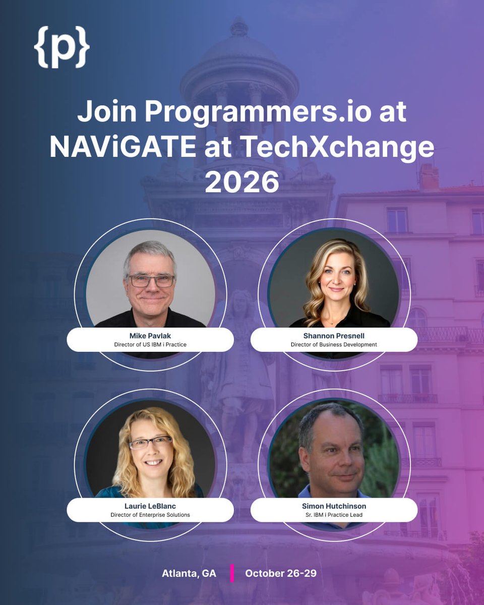 programmersio's tweet photo. Heading to #NAViGATE x #TechXchange?

Join https://t.co/Ma9Rfufot5 at Booth #28 in the #COMMON Hub, Oct. 26–29 in Atlanta. Meet our team to discuss IBM i, AI strategy &amp; more.

Register via COMMON: https://t.co/qjqIK9llxU

#IBMi #IBMTechXchange #COMMONNAViGATE #AIStrategy https://t.co/MD91TxK0A1