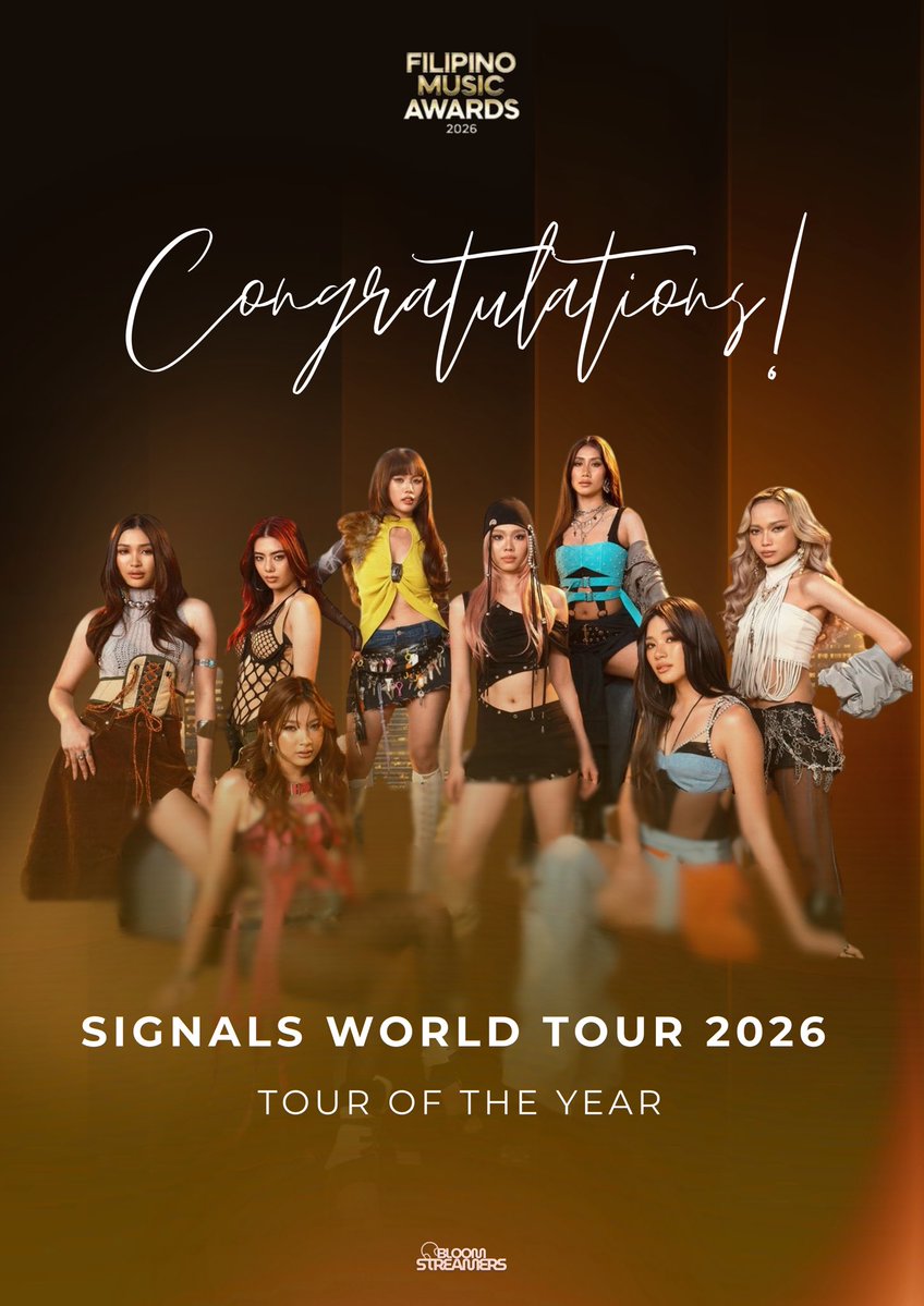 BloomStreamers's tweet photo. 🏆 𝗧𝗼𝘂𝗿 𝗼𝗳 𝘁𝗵𝗲 𝗬𝗲𝗮𝗿 𝗯𝗲𝗹𝗼𝗻𝗴𝘀 𝘁𝗼 𝗕𝗜𝗡𝗜!

Congratulations to 𝗕𝗜𝗡𝗜���𝘀 𝗦𝗶𝗴𝗻𝗮𝗹𝘀 𝗪𝗼𝗿𝗹𝗱 𝗧𝗼𝘂𝗿 𝟮𝟬𝟮𝟲 for taking home the 𝗧𝗼𝘂𝗿 𝗼𝗳 𝘁𝗵𝗲 𝗬𝗲𝗮𝗿 award at the Filipino Music Awards 2026! 🏆

A milestone worth celebrating. Well deserved, BINI! 🫡🌸

BINI AT FMA 2026

#BINIFMA_TourOfTheYear
#BINIShinesAtTheFMA #BINI