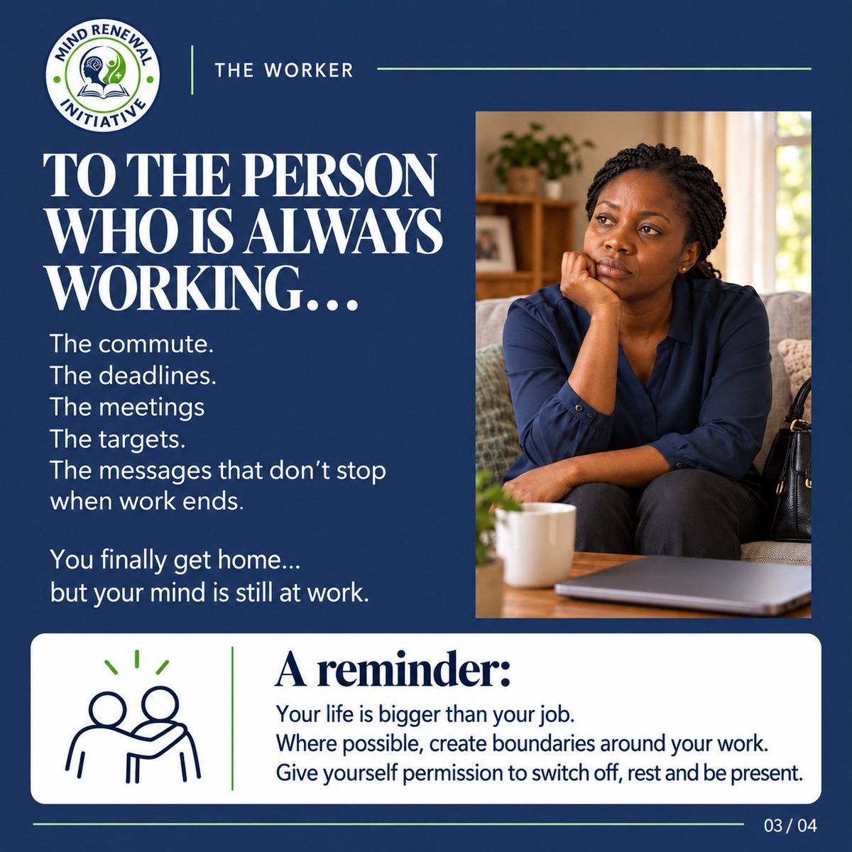 MindRenewalInit's tweet photo. The pressure may look different for everyone.
Work
Family
Money
School
Expectations. 

So, don’t forget to pause. Rest when you can. Pay attention to how you’re feeling, and give your mental health the same attention you give everything else.
Your mental health matters too. 💚 https://t.co/nZ7xl80ZWF
