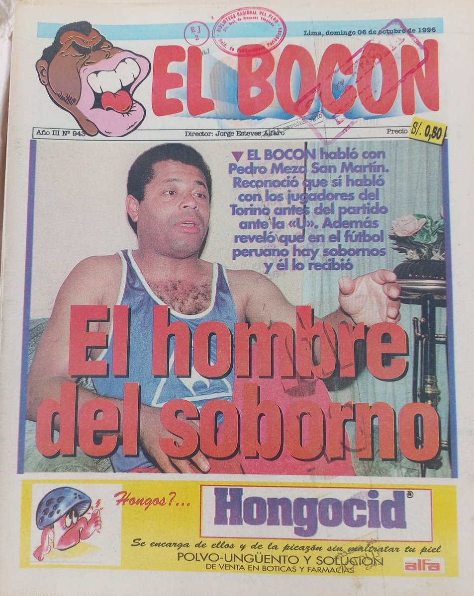 esteves_jorge's tweet photo. Portada de El Bocon de un dia como hoy hace 30 años. El caso del presunto soborno de la U a jugadores del Torino seguía en el candelero. Pedro Meza San Martín reconoció que habló con jugadores del equipo talareño y que en el fútbol peruano no eran raro esos "arreglos" para que los futbolistas se "echen" a cambio de dinero.