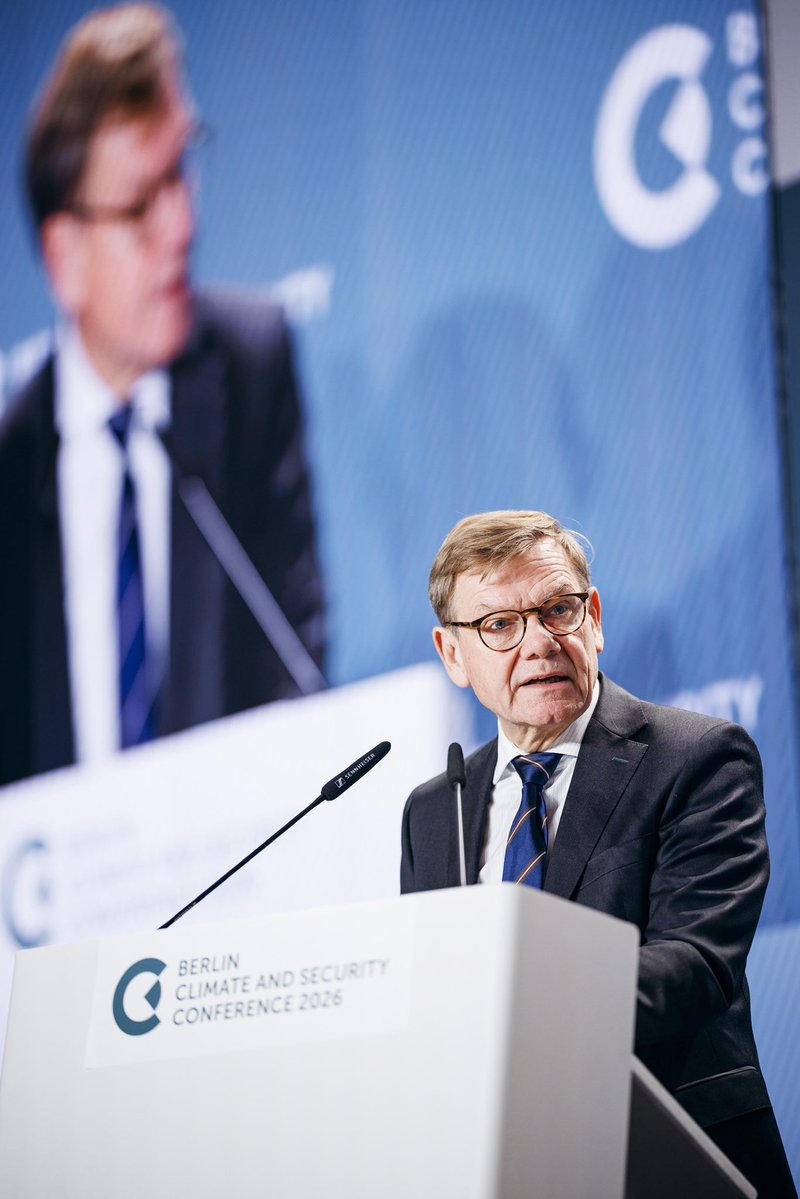 GermanEmbassy's tweet photo. "Extreme weather conditions are affecting and deepening many crises and conflicts worldwide"

🇩🇪 Foreign Minister Wadephul opened the Berlin Climate &amp; Security Conference which brings together leading climate &amp; security voices to explore responses to current challenges. #BCSC2026 https://t.co/wP7QLywZDt
