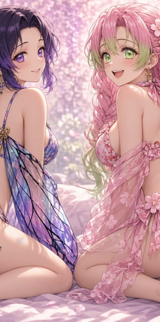 YOIBAE_ai's tweet photo. 鬼滅の刃/ 胡蝶しのぶ＆甘露寺蜜璃

胡蝶しのぶ「あらあら……そんなにじっと見つめて。どちらを見ればいいのか迷っているんですか？」
甘露寺蜜璃「きゃっ♡ じゃ、じゃあ……ちゃんと二人とも見てね？ 片方だけなんてダメなんだから！」

#鬼滅の刃 #sfw #AIイラスト好きな方と繋がりたい https://t.co/q4dklZcB2F