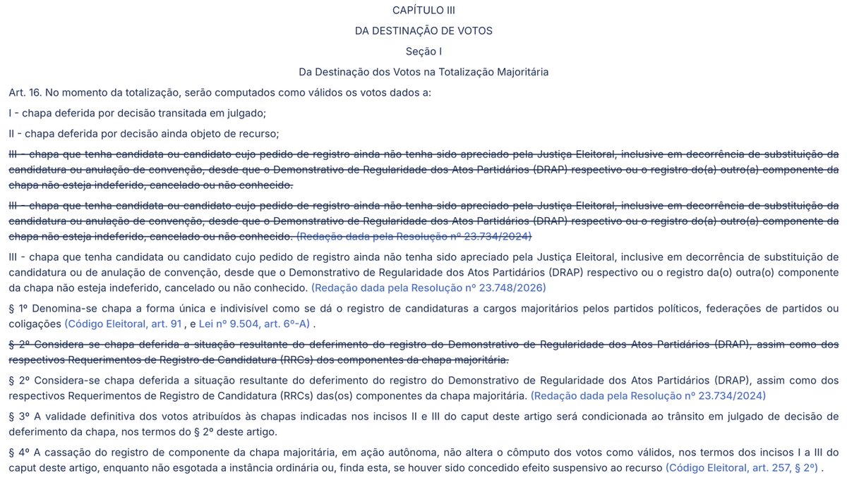flaviofachel's tweet photo. O art.16 da Res 23.677 diz: "No momento da totalização, serão considerados como válidos os votos dados... a chapa que tenha candidata ou candidato cujo pedido de registro ainda não tenha sido apreciado pela Justiça Eleitoral"... https://t.co/e8gxhGrhXc