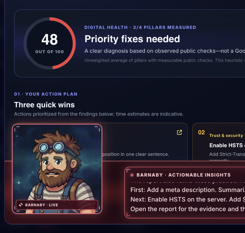 DaDaCeza's tweet photo. Im so Happy !
"Would you use your own tool ?"
Me: Absolutly !

It's fun and thanks to Barnaby's help, I could improve my site health (2 min):
1)Scan
2)Copy and run the generated prompt
3)Re-Scan

Im now up to 61% (but thats because Im not fixing all the points yet). Coming soon ! https://t.co/358mrCzYpG