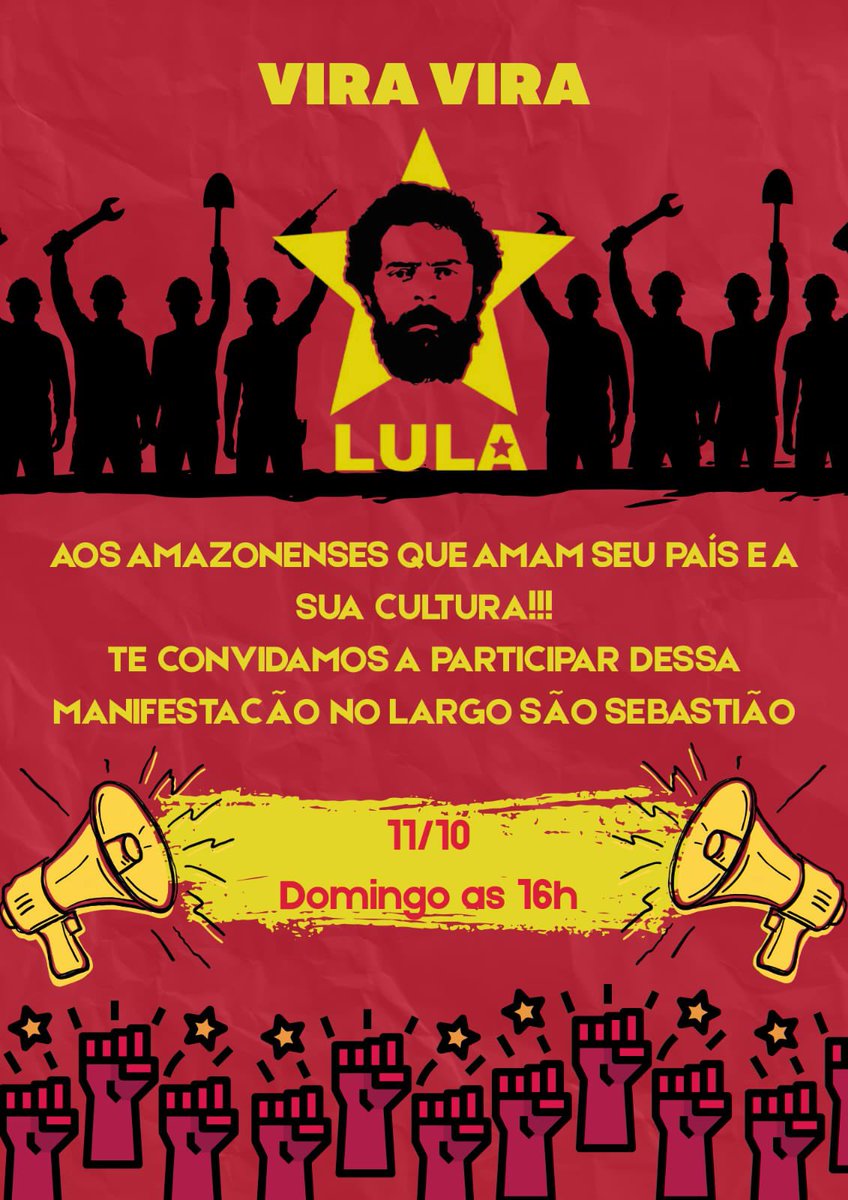 himebruna's tweet photo. ❤️⭐️ MANAUS, AMAZONAS 

vai acontecer uma manifestação (pacífica) pró lula dia 11/10 às 16h no largo são sebastião, aguardo todos vocês lá!!! 

BOTA PRA VIRARRRR https://t.co/LlZVS1z9tg