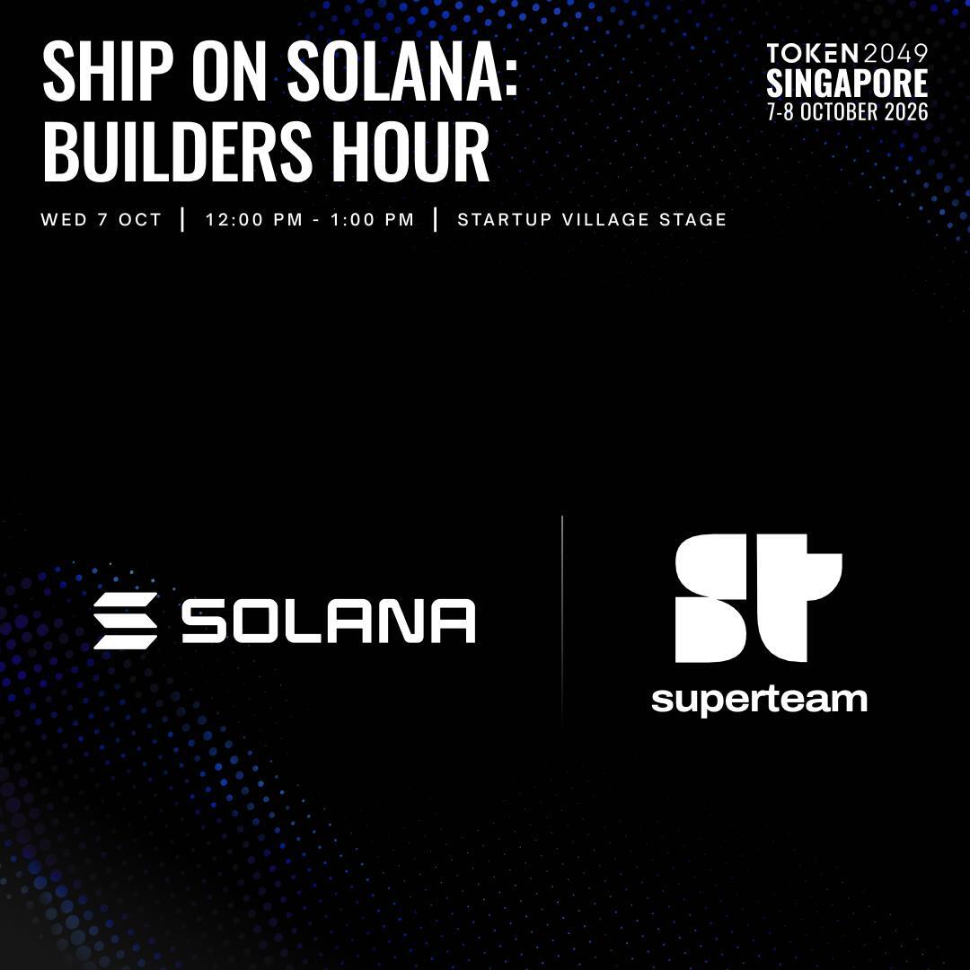 solana_devs's tweet photo. The builders are taking the stage.

At TOKEN2049 Singapore, @decentra1ized_ from @SolanaFndn joins @superteam and @SuperteamBlack for Ship on Solana: Builders Hour to spotlight the teams shipping across the @solana ecosystem.

> Startup Village Stage
> Wed, Oct 7
> 12:00–1:00 PM https://t.co/CLl9DrBjRo