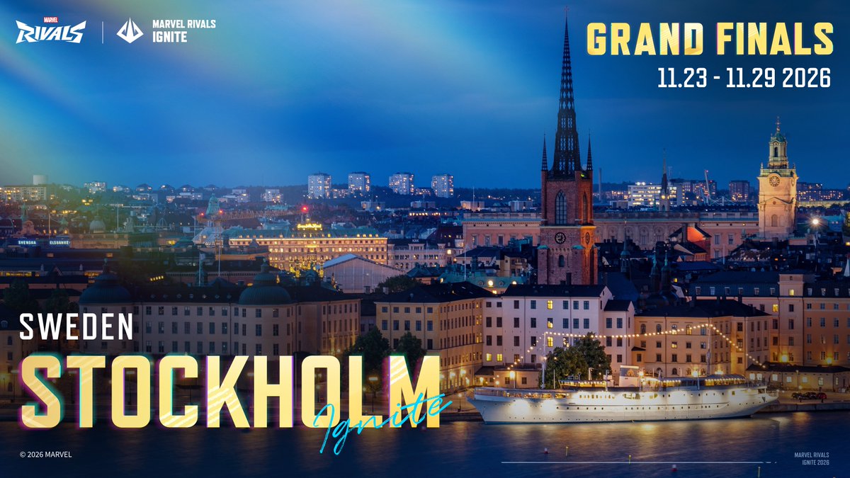 RivalsEsports's tweet photo. Rivalries forged in battle. A crown waiting to be claimed. In Stockholm, the next chapter of Marvel Rivals IGNITE history will be written. 👑

The Grand Finals will unfold November 23–29.

Main Stage at @DreamHack: November 27–29.

Rivals, every legend needs its witnesses. We’ll see you in Stockholm. 🔥