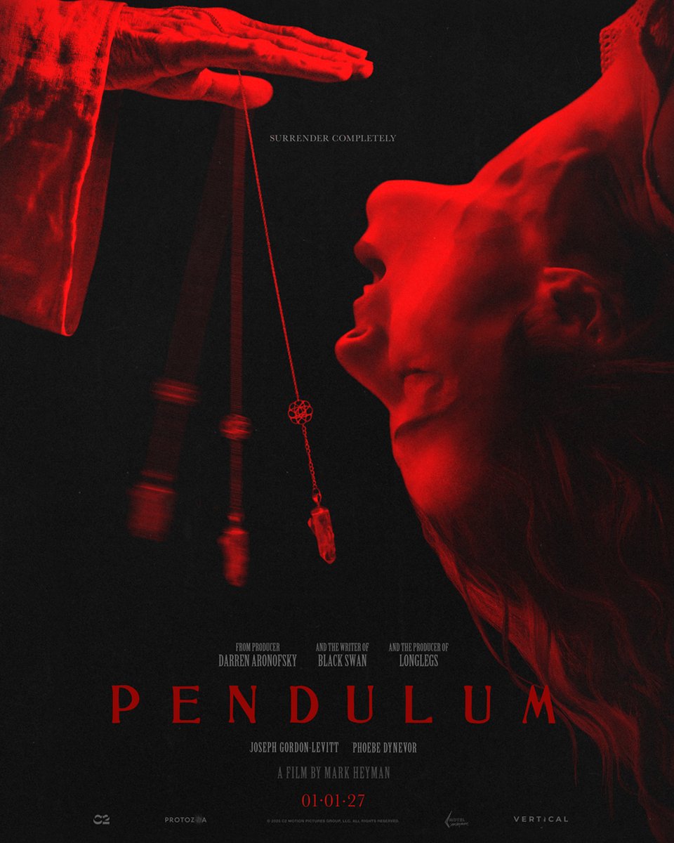 BDisgusting's tweet photo. EXCLUSIVE POSTER REVEAL.

Surrender completely to PENDULUM.

The feature directorial debut of Black Swan writer Mark Heyman, Pendulum will release in theaters from Vertical January 1, 2027.

Joseph Gordon-Levitt, Phoebe Dynevor, Jacki Weaver &amp; Norman Reedus star. https://t.co/saTg20Svzx