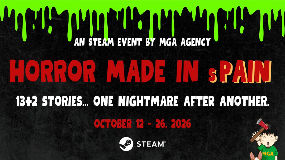 MakeGoodArtAg's tweet photo. Anunciamos #HORRORMADEINsPAIN, con la S en minúscula, porque hacer juegos es duro🥲.

Festival ideado y organizado desde MGA Agency en el que ponemos el foco en 13+2 videojuegos de terror desarrollados en España. Del 12 al 26 de octubre a en Steam 👉https://t.co/mmog8U0GCa https://t.co/ofsaZCafcr