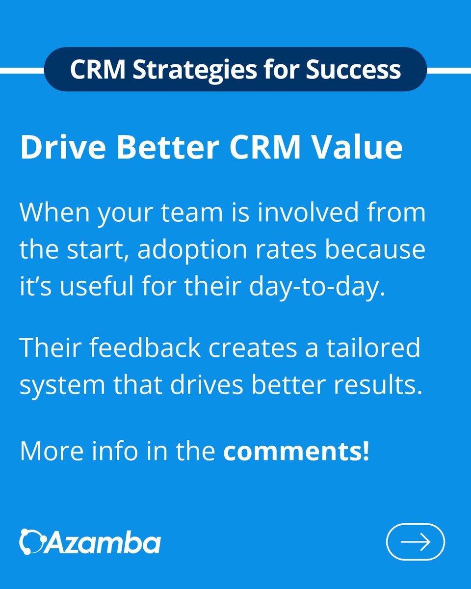 AzambaInc's tweet photo. The #1 mistake managers make with CRM is building it for the wrong people.

It should be built around your team's needs so they can easily complete their daily tasks.

Sure, it'll help you oversee your business.

But it needs to help the people who use it most.

More below. ⬇️ https://t.co/SwMfZi1Dd4