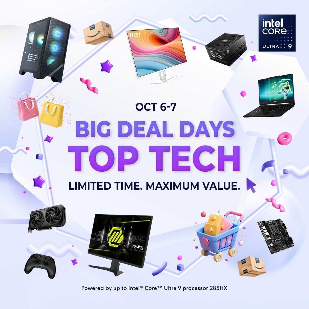 MSICanada's tweet photo. 🔥 Big DealsDays are here! 🔥
Level up your setup with great deals on MSI gaming laptops, desktops, monitors, and PC components during Amazon Big Deal Days, October 6–7.
Shop MSI on Amazon Canada: https://t.co/Mid29mzEXH
#MSI #MSICanada #AmazonPrimeDay #PrimeDays #Gaming #GamingPC #GamingLaptop