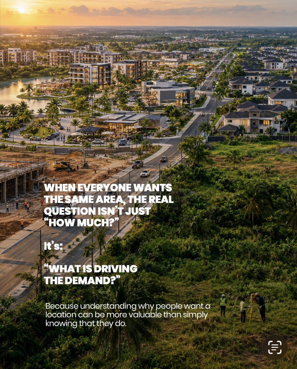 King_E_Philips's tweet photo. THE IMPORTANT QUESTION
Instead of asking: "Is everyone buying here?"

Ask:

- WHY is everyone buying here?
- Is there genuine demand?
- Is the area becoming more accessible?
- Is development actually happening?
- Are people going to want to live, work or do business there? https://t.co/sh6EJKKwld