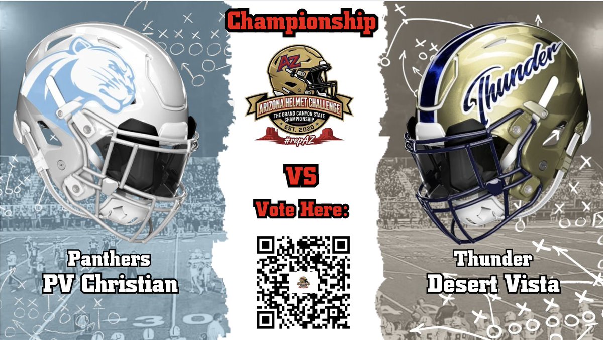 HelmetAz's tweet photo. π#AZHelmetChallenge Championship:π
Paradise Valley Christian Prep Panthers
@PVCPrep
π
Desert Vista Thunder
@DVThunderFB @DVHSFootball
Voting and Donations collected until Saturday 10/10 at 10PM. #repAZ
Vote Here:
https://t.co/B8cYhx0OHX
Donate Here:
https://t.co/sOm0fb9OAe
