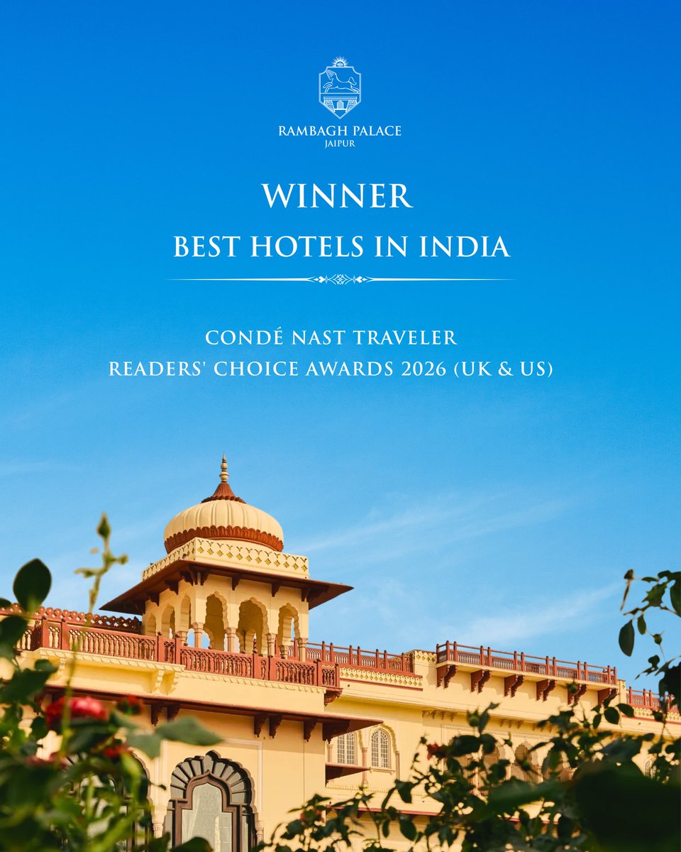 Rambaghpalace's tweet photo. An honour to be recognised among the world’s most beloved hotels in the 2026 Condé Nast Traveler Readers’ Choice Awards (UK &amp; US) with Rambagh Palace, Jaipur.

This recognition is a celebration of the timeless legacy of Jaipur, https://t.co/ibzPQ8eqUf