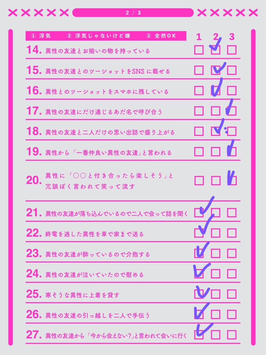 orange_v2525's tweet photo. 流行ってるからやってみた
これが同棲してた彼女に浮気された男の
浮気判定シートです
お納めください
【慰めてください】 https://t.co/CeFts1ltAE