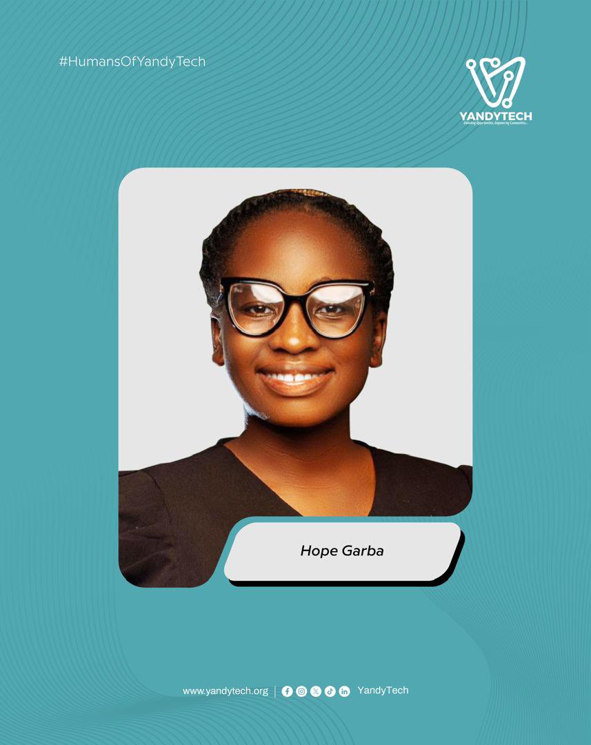 YandyTech's tweet photo. Humans of YandyTech Spotlight💡

Meet Hope Garba, YandyTech's Gender and Social Protection Officer.

Hope studied Biochemistry at Kaduna State University and is passionate about creating opportunities that help people thrive. As a development practitioner, her work
focuses on technology, education, gender, and social impact. She also helps to design programmes and partnerships that move people from vulnerability to possibility.

She is particularly interested in social protection, digital inclusion, youth leadership, and building systems that work for people who are often overlooked.

Beyond work, She enjoys reading,
mentoring young people, and turning innovative ideas into practical solutions that make a difference.

Hope has contributed greatly to the organisation as she has developed internal policies which have kept the organisation and team members in check and also protected people affiliated to YandyTech. 

#HumansOfYandyTech #YandyTechat8