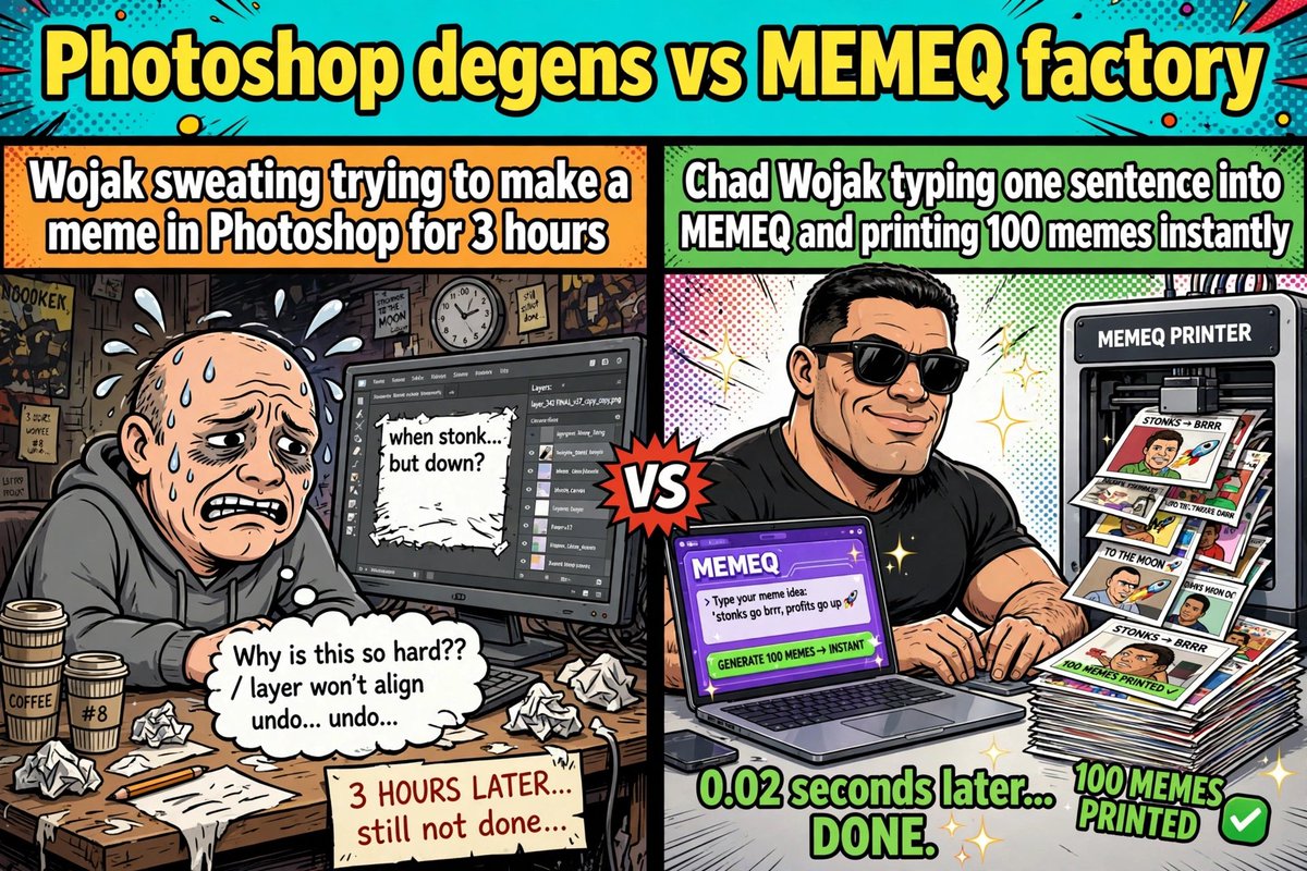 MemeQ_Bsc's tweet photo. Everyone else is still in Photoshop. We already printed 100. Type. Generate. Pump. $MEMEQ is the cheat code.

https://t.co/6VX44k9fRz

https://t.co/MwG4IcRWU0

#MemeQ #模因机器 https://t.co/WOUHLCmeyZ
