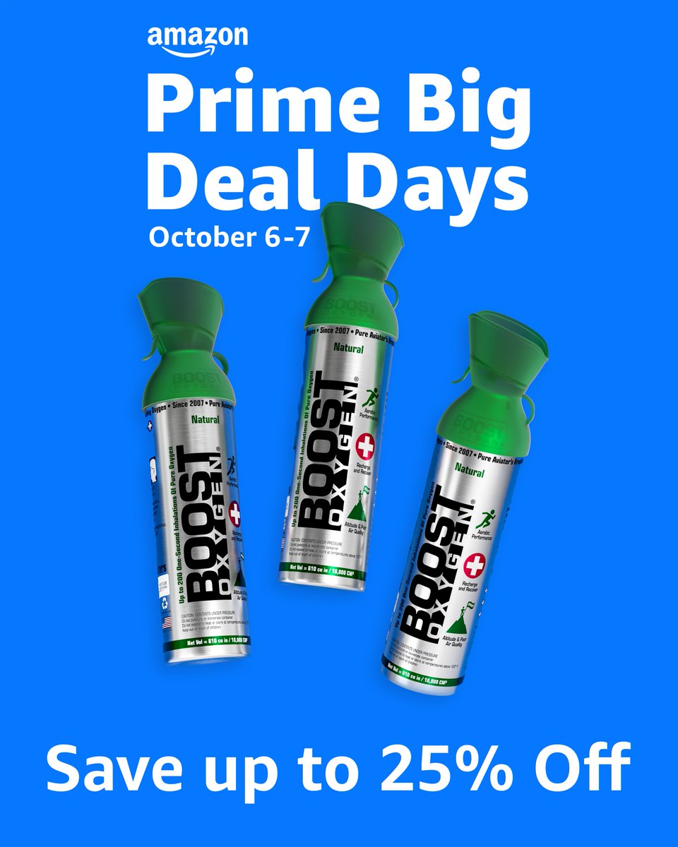 BoostO2's tweet photo. That's right! Save up to 25% OFF Boost Oxygen on Amazon for TWO DAYS ONLY.

Check out all of our active deals here:

https://t.co/faarIx9B78

#PrimeBigDealDays #PrimeDay #AmazonDeals #AmazonPrime #PrimeDayDeals #AmazonDeals2026 #DealAlert #ShopAmazon #AmazonFinds #BoostOxygen https://t.co/YWD1Cl6BIc