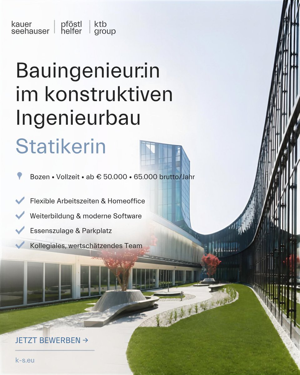 HMlook4U's tweet photo. BAUINGENIEUR IM KONSTRUKTIVEN INGENIEURBAU – STATIKER (F/M/D)
https://t.co/5y4jV1QpIR
#Bauingenieur #Statik #Tragwerksplanung #Ingenieurbau #Bauingenieurwesen #Bozen #Südtirol #Karriere #JobsSüdtirol #look4U https://t.co/n0X8HFVLDp