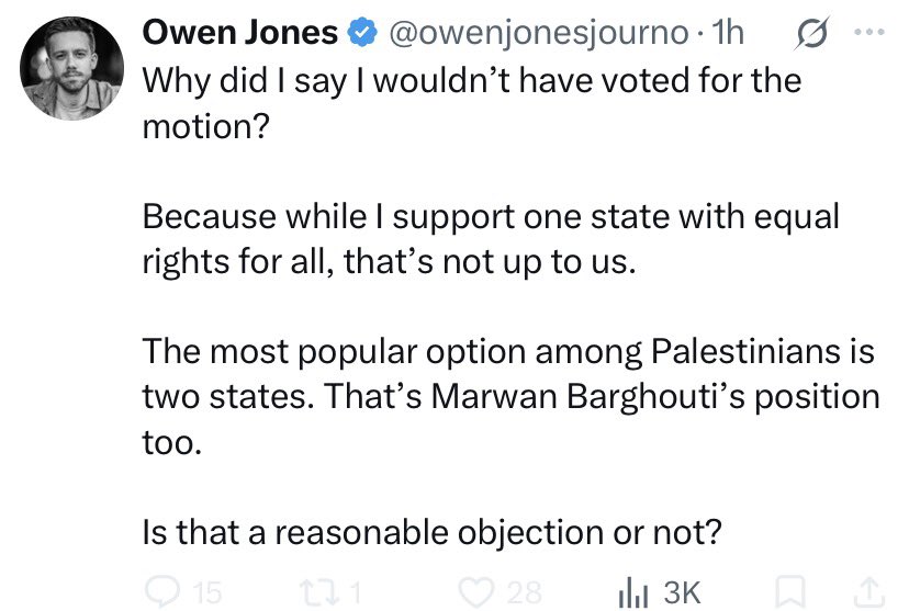 rosendo_joe's tweet photo. Owen Jones says he would have voted against the English Green Party’s motion declaring zionism to be racism. Nazism does not become less racist based on dubious polls on what its victims were willing to concede while being genocided.  Scumbag https://t.co/tA3tHf0ZK3
