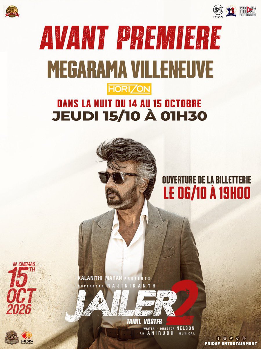 saloon_kada's tweet photo. #JAILER2 France Release — Premiere Show on October 15 At 1.30AM (5AM IST)🔥

Biggest Ever SUPERTAR #Rajinikanth Release In France By @FridayEntmt ⭐️😎!! https://t.co/len124VU1F